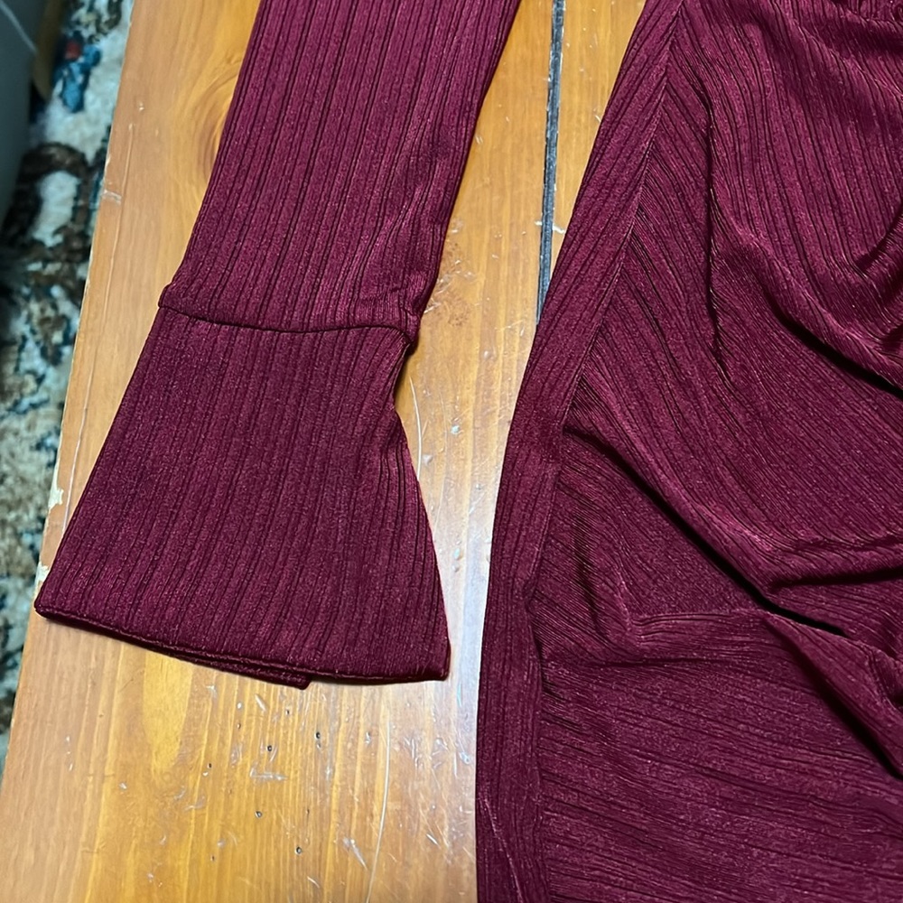 Button Front Ruched Bodycon Dark Red Dress Size Small - Picture 7 of 8